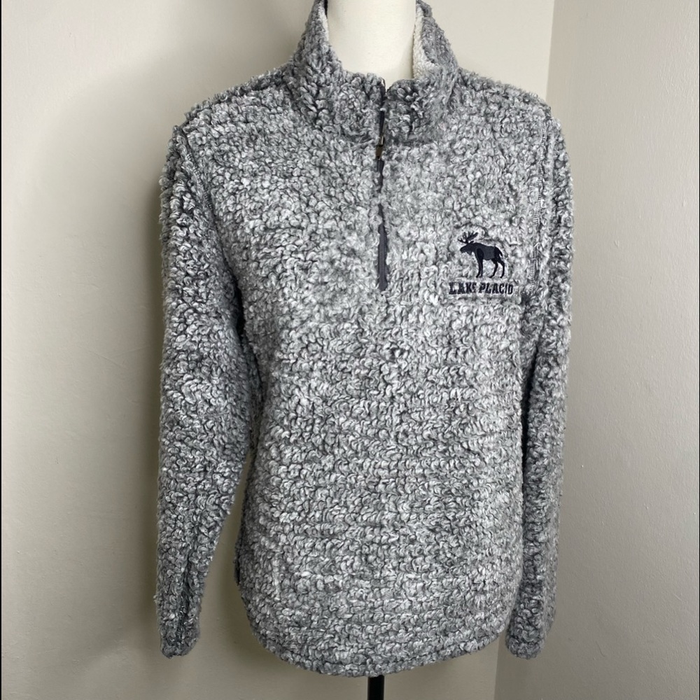 MV Sport  Sherpa Women's‎ Long Sleeve Quarter Zip Gray Sweater Jacket Size Large